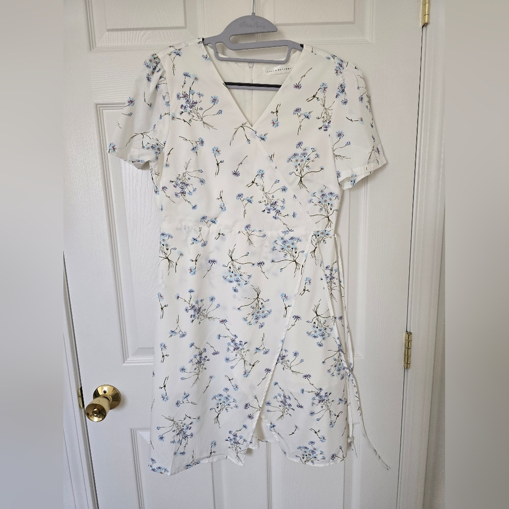 Floral White and Blue Dress